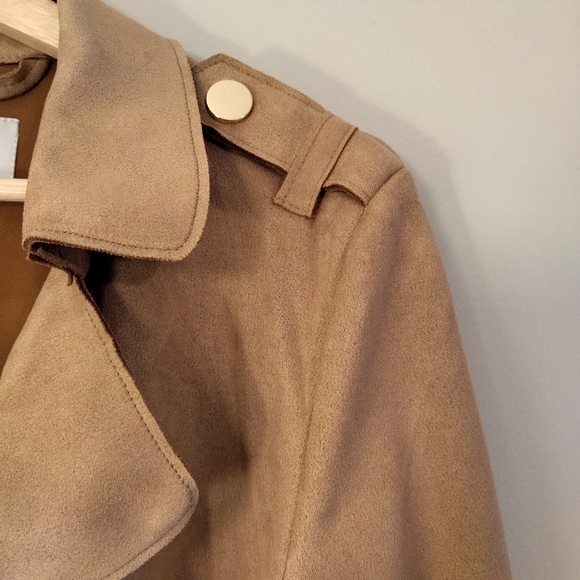 LAST ONE! Faux Suede Trench Coat- Taupe - Picture 6 of 12